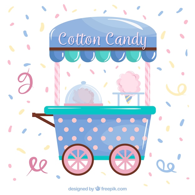 Vector gratuito fondo de confeti con carrito de algodón de azúcar