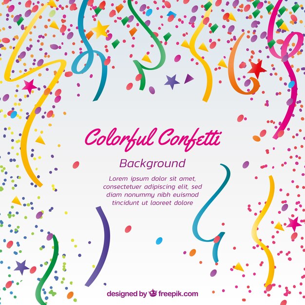 Fondo de confetti colorido en estilo plano