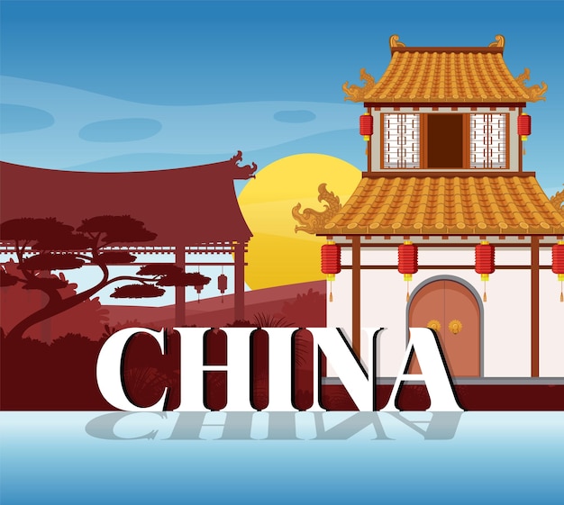 Vector gratuito fondo de construcción de casas de tradición china
