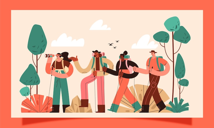 Vector gratuito fondo de contracción de aventura de senderismo de diseño plano