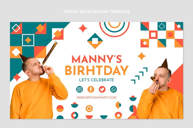 Fondo de contracción de cumpleaños de mosaico de diseño plano
