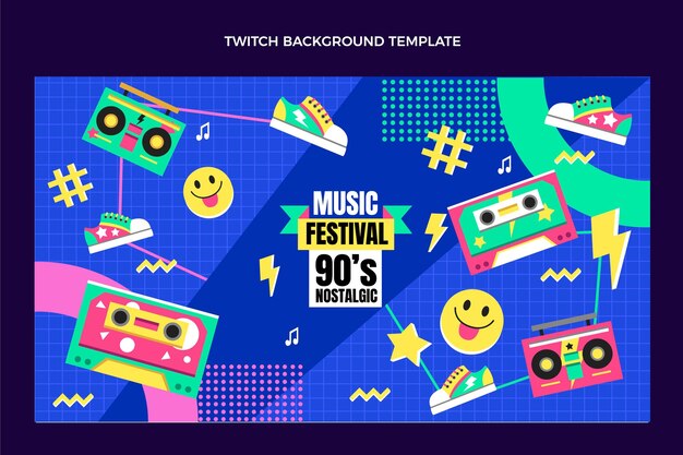 Fondo de contracción del festival de música de los años 90 de diseño plano