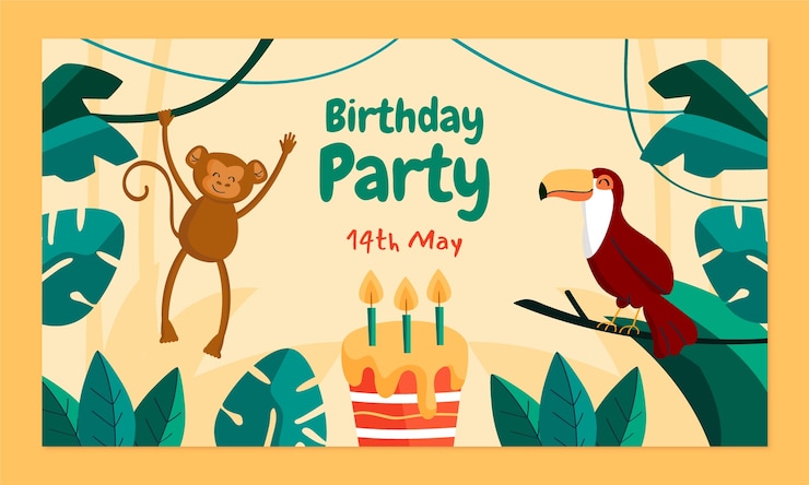 Vector gratuito fondo de contracción de fiesta de cumpleaños de selva de diseño plano