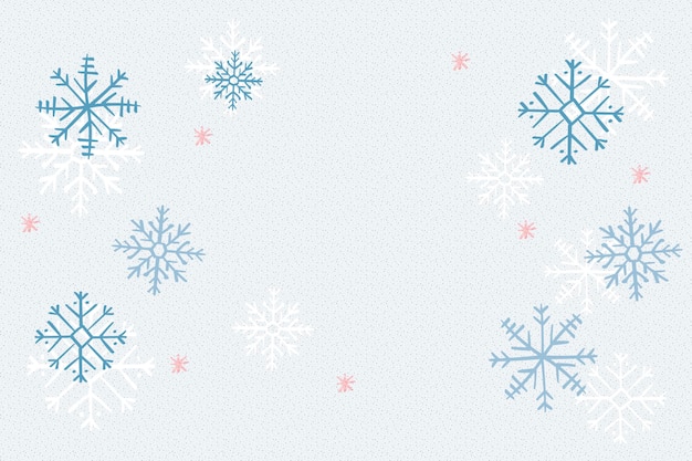 Fondo de copo de nieve azul, vector de doodle de invierno de navidad