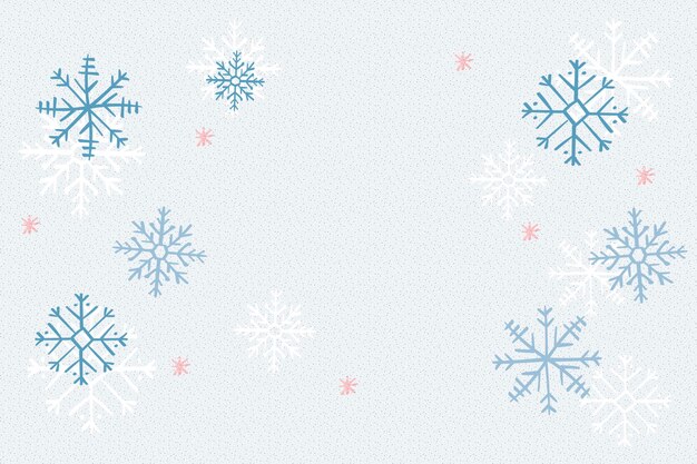 Fondo de copo de nieve azul, vector de doodle de invierno de Navidad