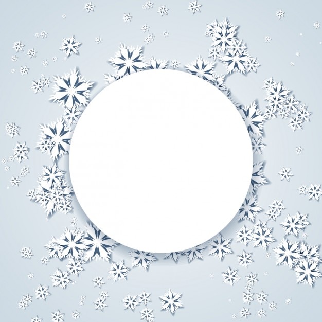 Fondo con copos de nieve y marco circular