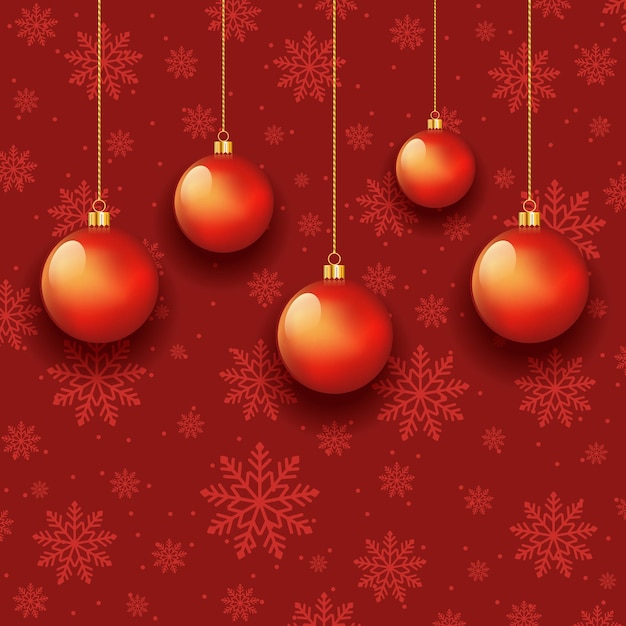 Fondo de copos de nieve de Navidad con bolas colgantes