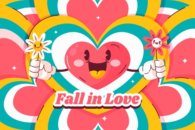 Fondo de corazón de flores silvestres de diseño plano