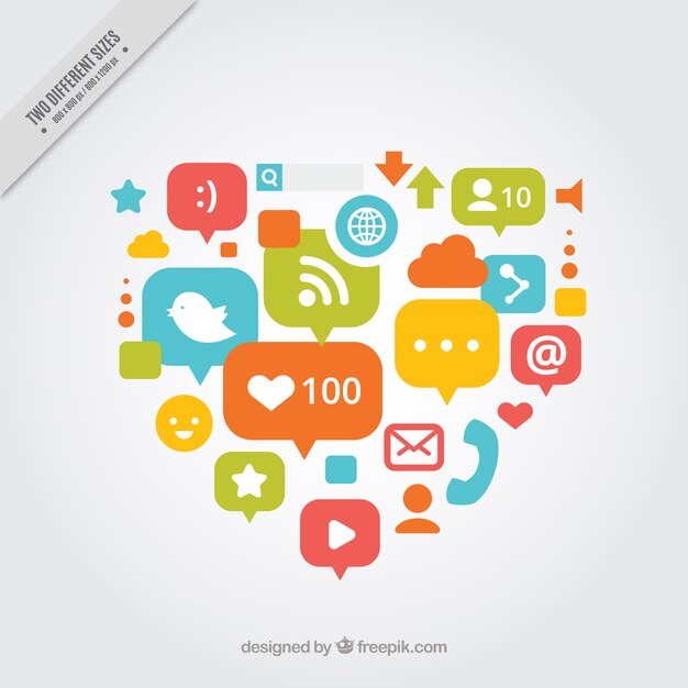 Fondo de corazón hecho de iconos de redes sociales 