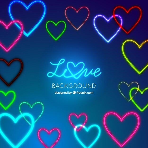 Fondo de corazones coloridos de neón 