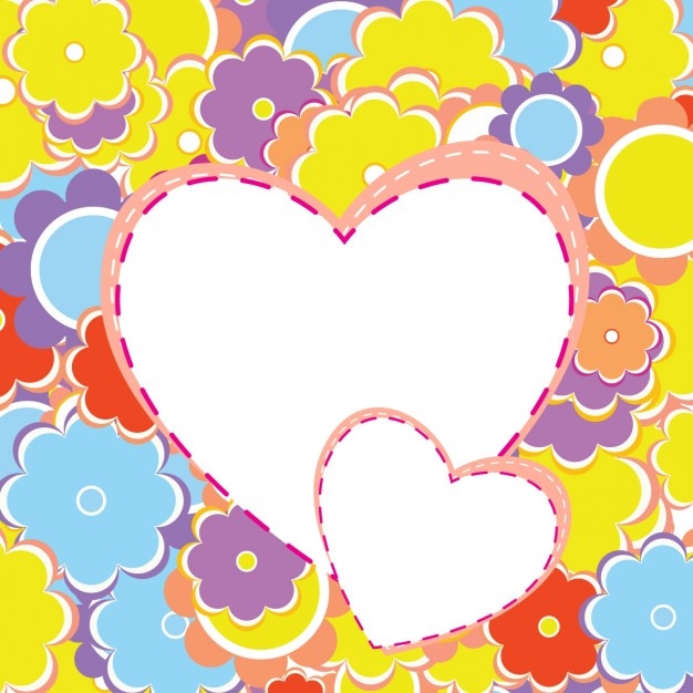 Fondo con corazones y flores coloridas