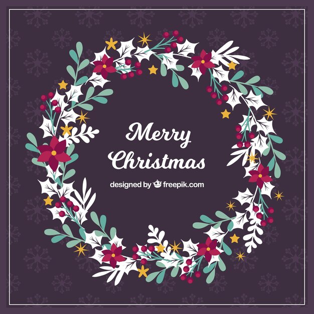 Fondo de corona floral de navidad en estilo retro 