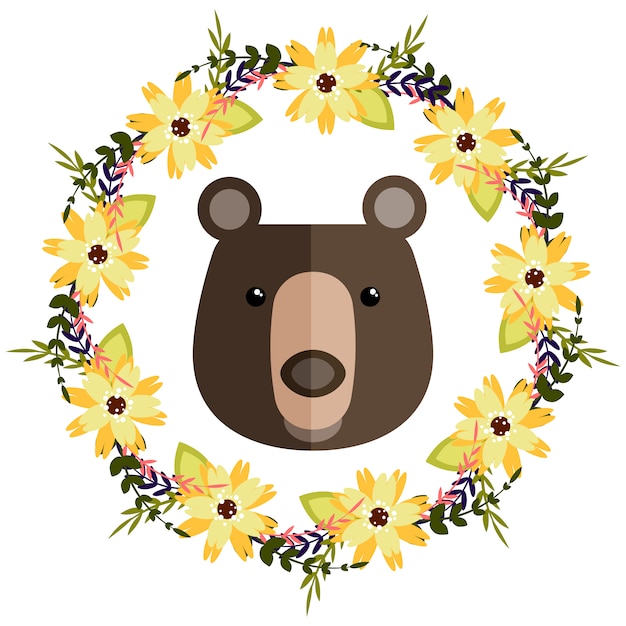 Vector gratuito fondo de corona floral y oso