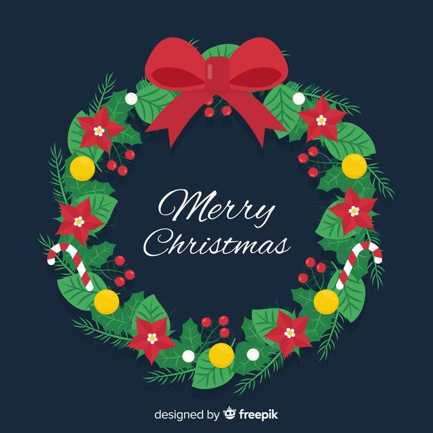 Fondo corona navidad lazo plano