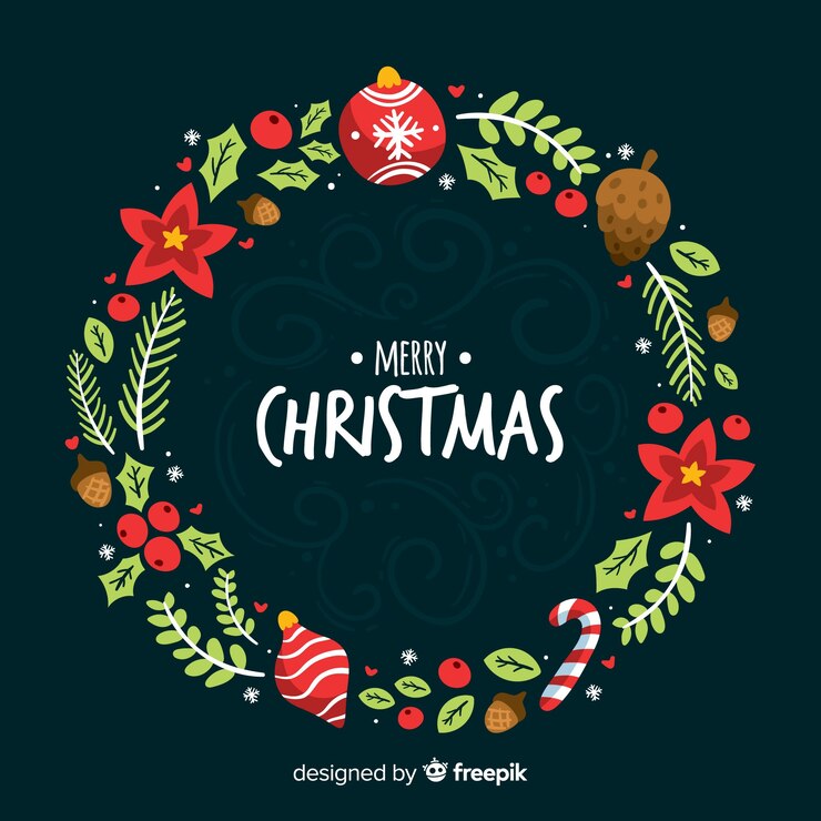 Vector gratuito fondo corona navidad pintada a mano