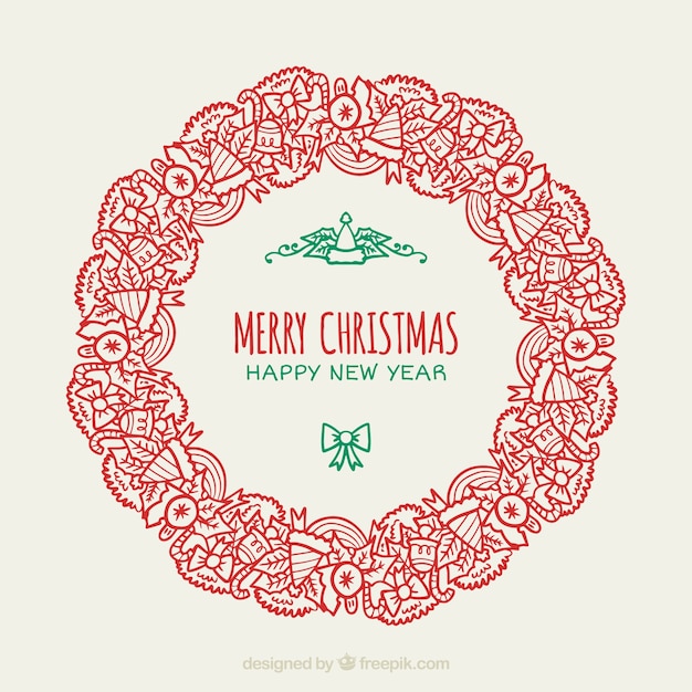 Fondo de corona ornamental de navidad dibujada a mano
