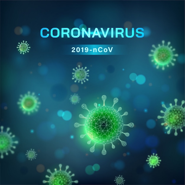 Fondo de coronavirus cuadrado. celda de virus en vista microscópica