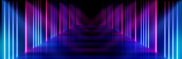 Fondo de corredor de luz de neón escenario abstractamente dirigido
