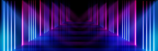 Fondo de corredor de luz de neón escenario abstractamente dirigido