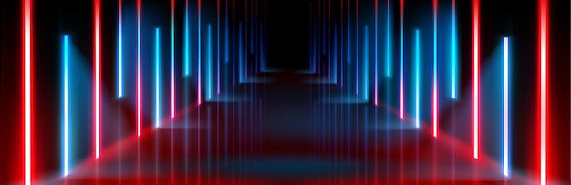 Fondo de corredor de luz de neón escenario abstractamente dirigido