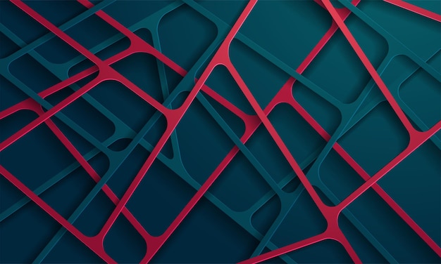 Fondo de corte de papel azul y rojo abstracto con formas simples