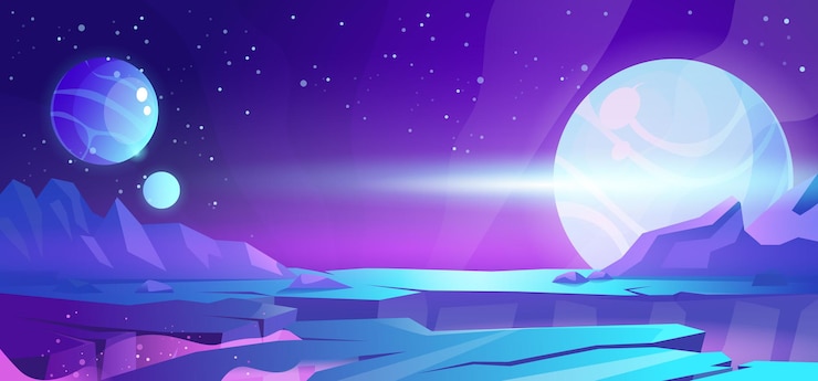 Vector gratuito fondo cósmico planeta alienígena paisaje desértico con montañas