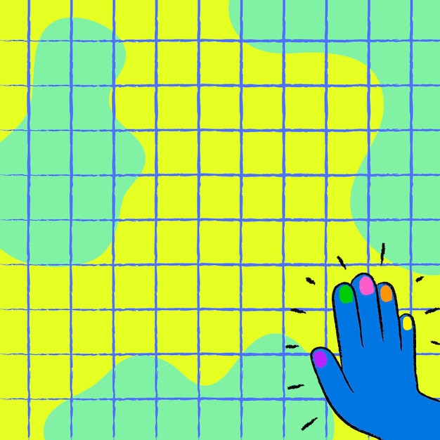 Fondo de cuadrícula de colores, vector de doodle de borde de mano funky