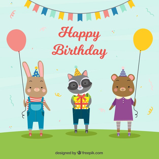 Fondo de cumpleaños con animales