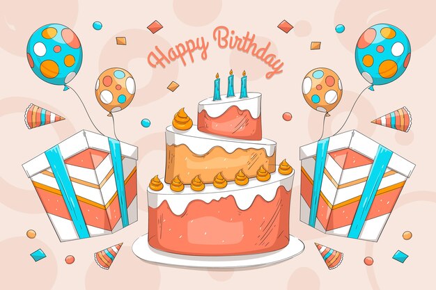 Fondo de cumpleaños de diseño dibujado a mano