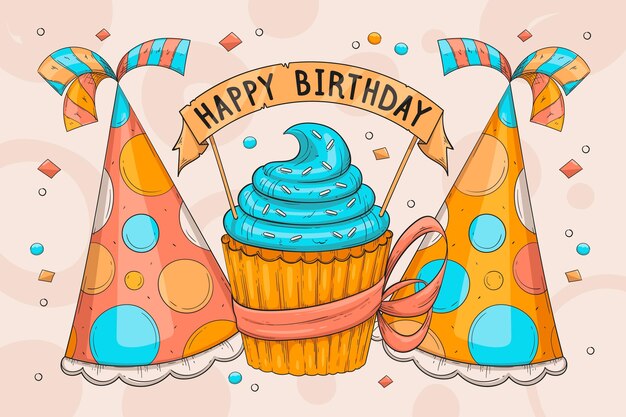 Fondo de cumpleaños de estilo dibujado a mano