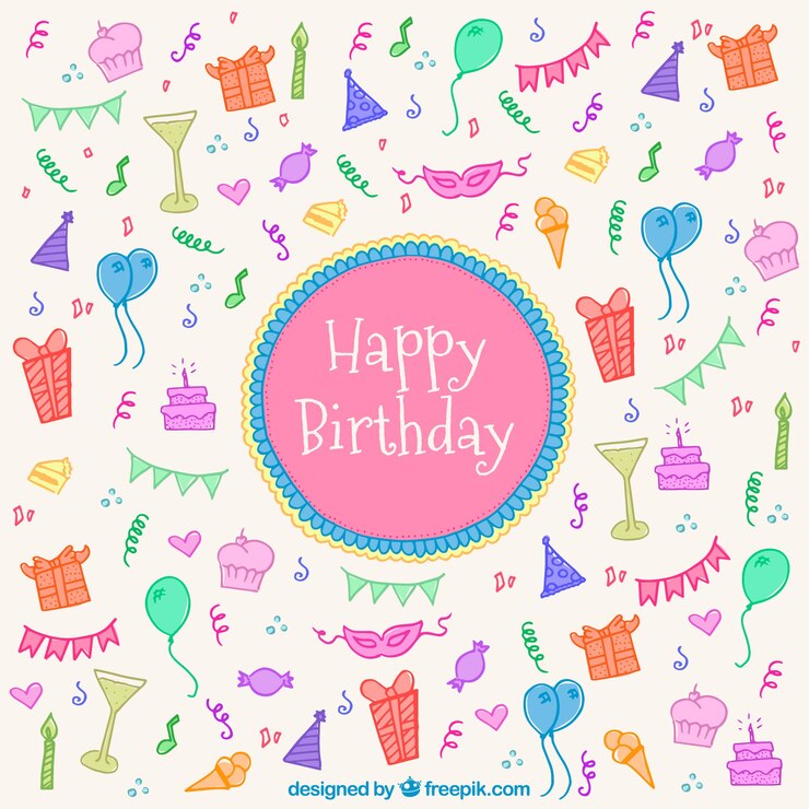 Vector gratuito fondo de cumpleaños fantástico con elementos de colores