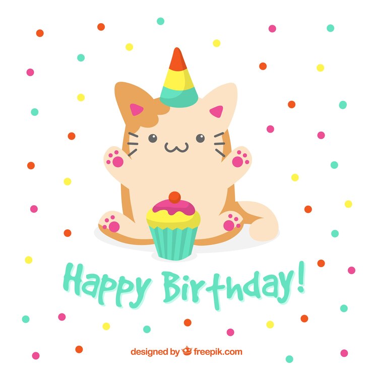 Vector gratuito fondo de cumpleaños con gato bonito