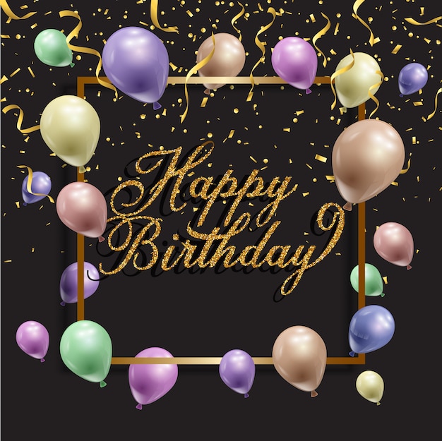 Fondo de cumpleaños con globos y confeti.