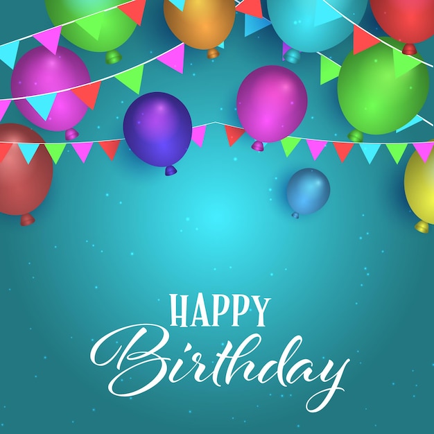 Fondo de cumpleaños con globos y diseño de banderines