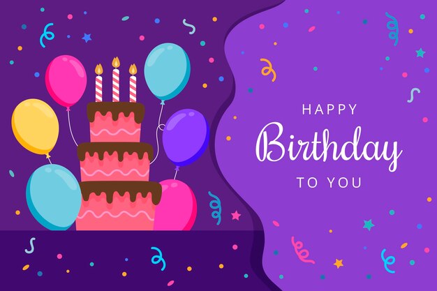 Fondo de cumpleaños con pastel y globos