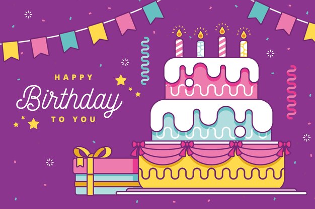 Fondo de cumpleaños con pastel y presente