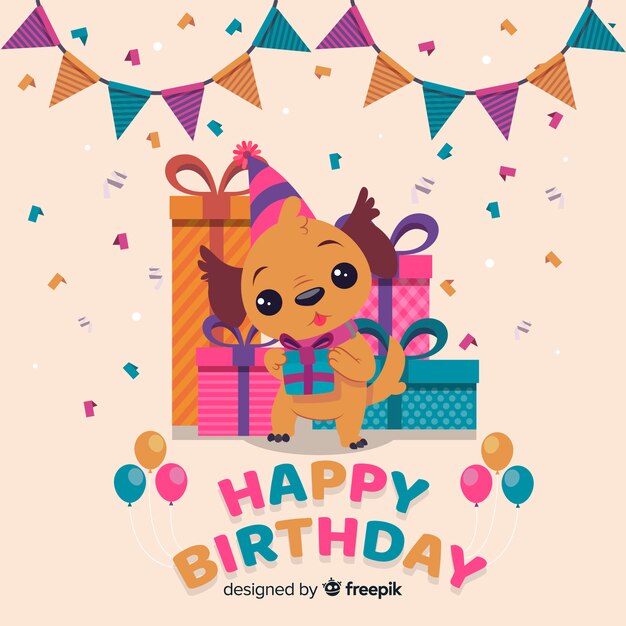 Fondo cumpleaños perro dibujado a mano