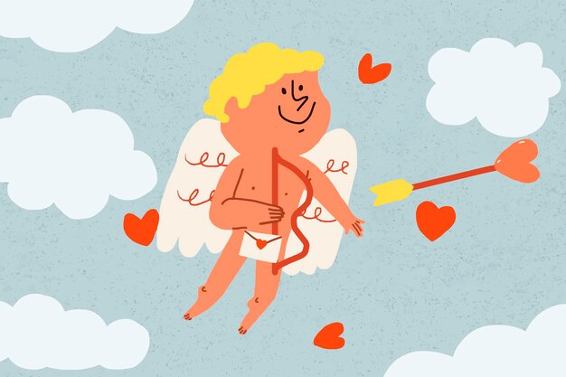 Fondo de cupido azul, vector de ilustración de dibujos animados de celebración de San Valentín