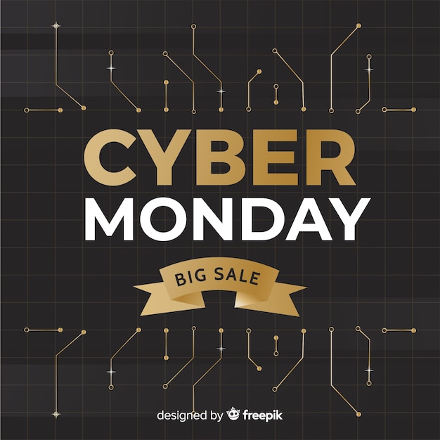 Vector gratuito fondo cyber monday circuitos dorado