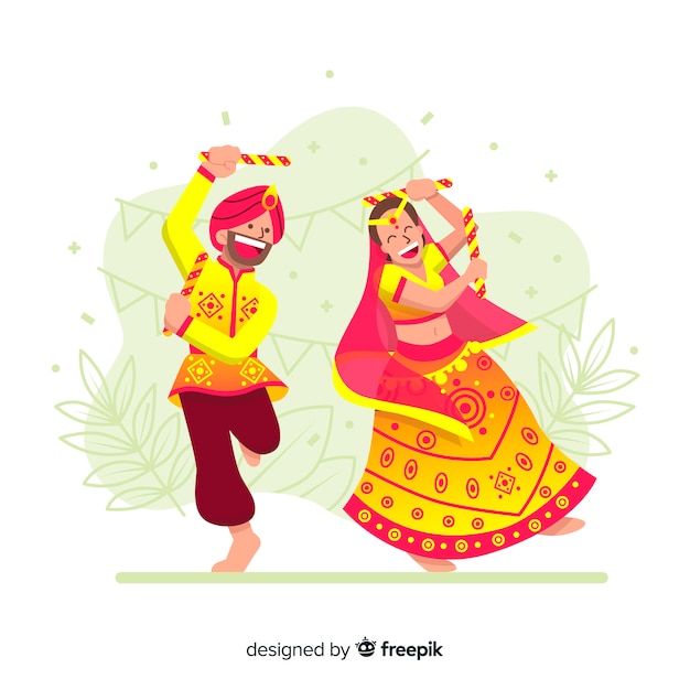 Vector gratuito fondo dandiya pareja bailando