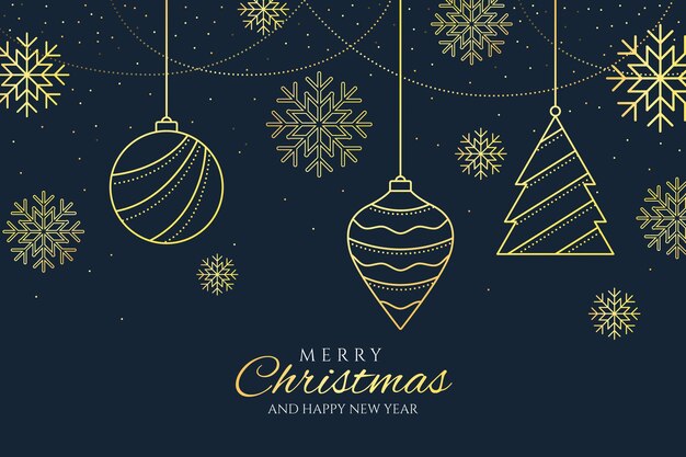 Fondo de decoraciones de árboles de Navidad en estilo de contorno