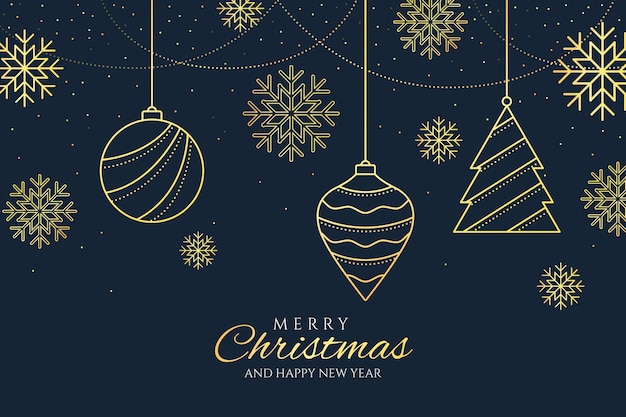 Fondo de decoraciones de árboles de Navidad en estilo de contorno