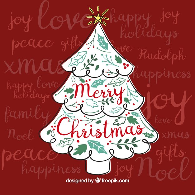 Fondo decorativo con árbol de navidad dibujado a mano 