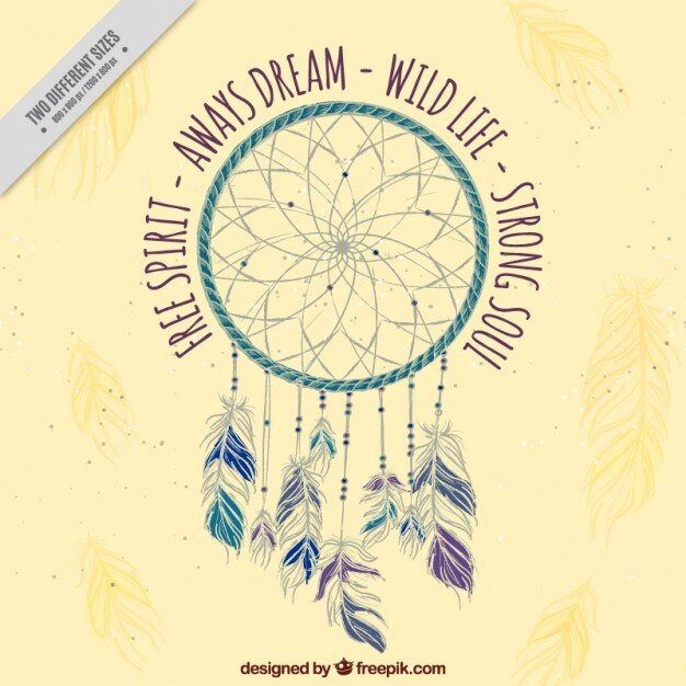 Fondo decorativo con atrapasueños y palabras inspiradoras