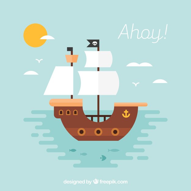 Fondo decorativo de barco pirata en diseño plano