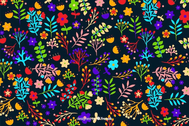 Fondo decorativo colorido de flores y hojas