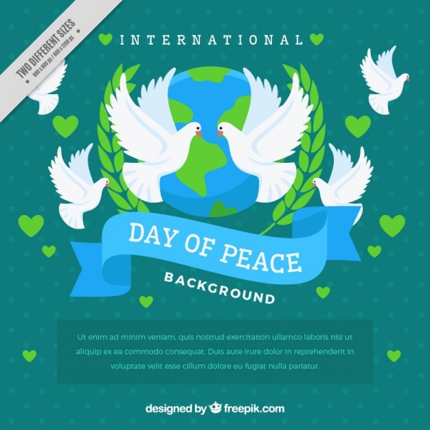 Vector gratuito fondo decorativo del día de la paz con el mundo y palomas