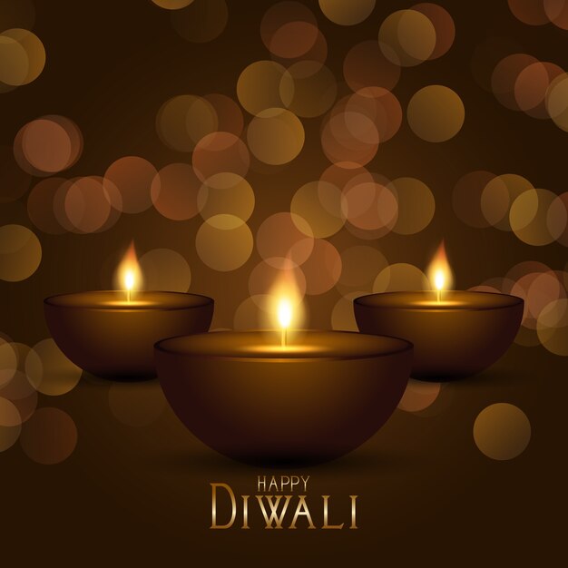 Fondo decorativo de Diwali con diseño de lámparas de aceite y luces bokeh