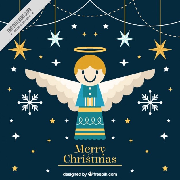 Fondo decorativo de estrellas y ángel en diseño plano