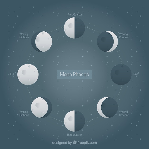 Fondo decorativo con estrellas y fases de la luna